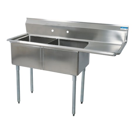 Bk Resources Two Compartment Sink 24 in x 24 in, 2, 2, Free Standing, Stainless Steel BKS-2-24-14-24R